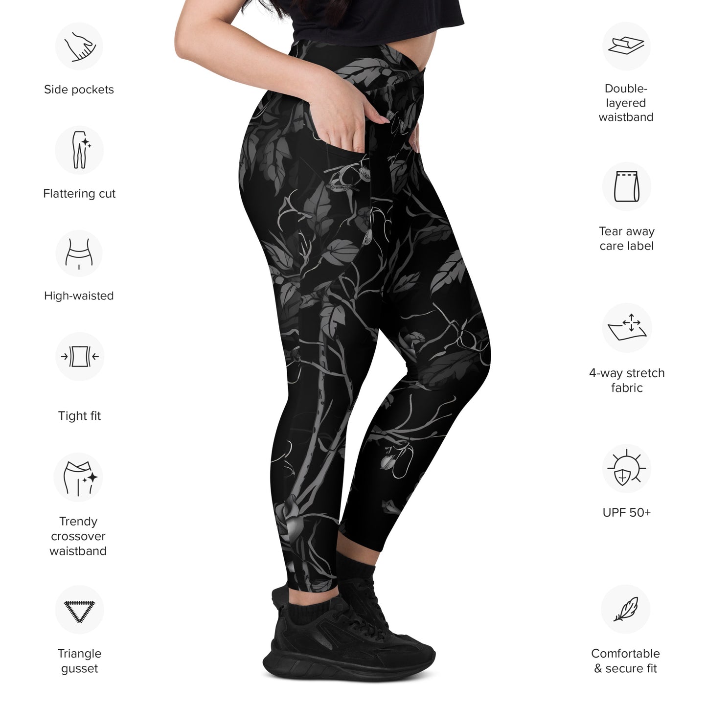 Sliver rose, Crossover leggings with pockets