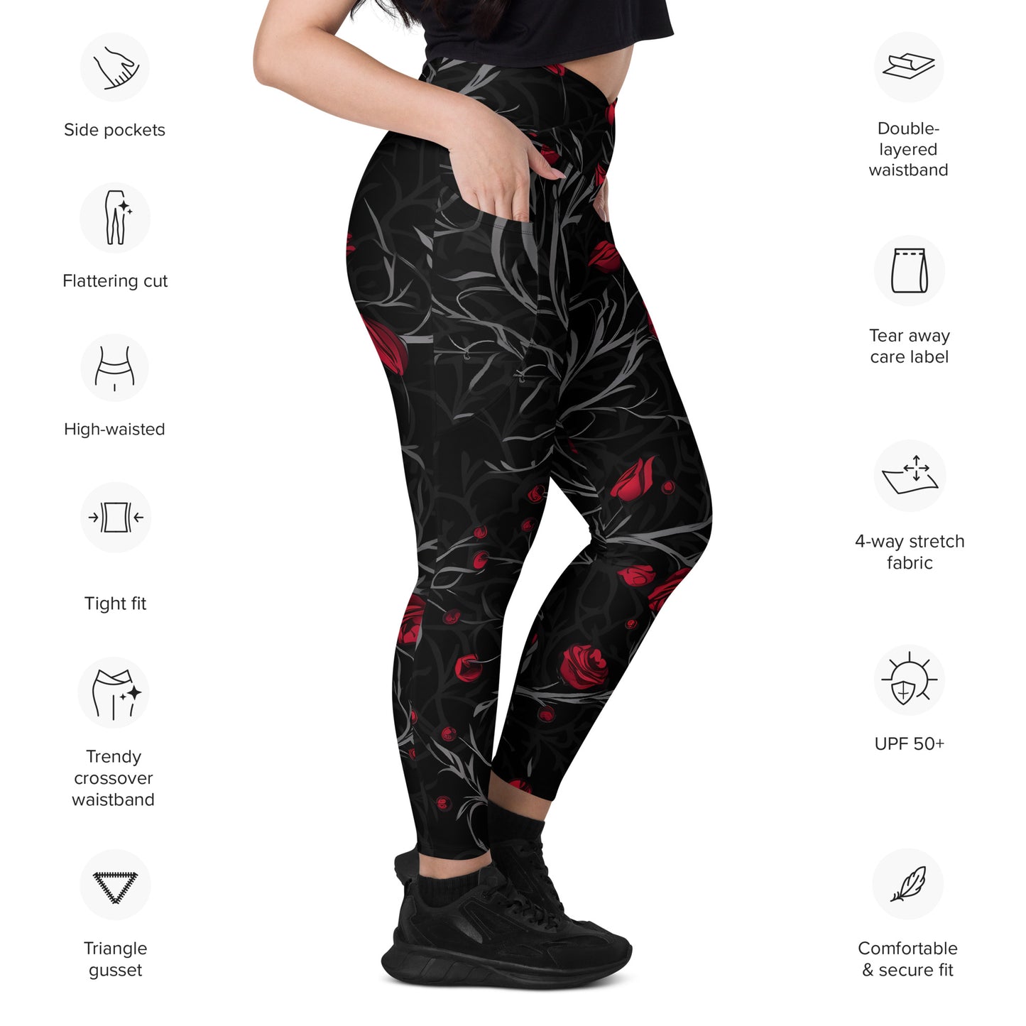 Prickly Rose Crossover leggings with pockets