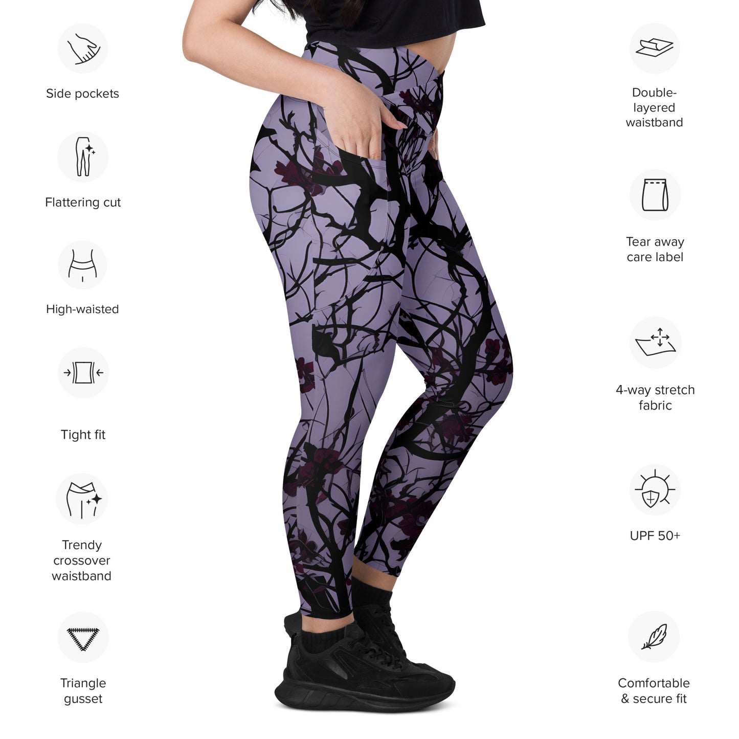 Dark vines Crossover leggings with pockets