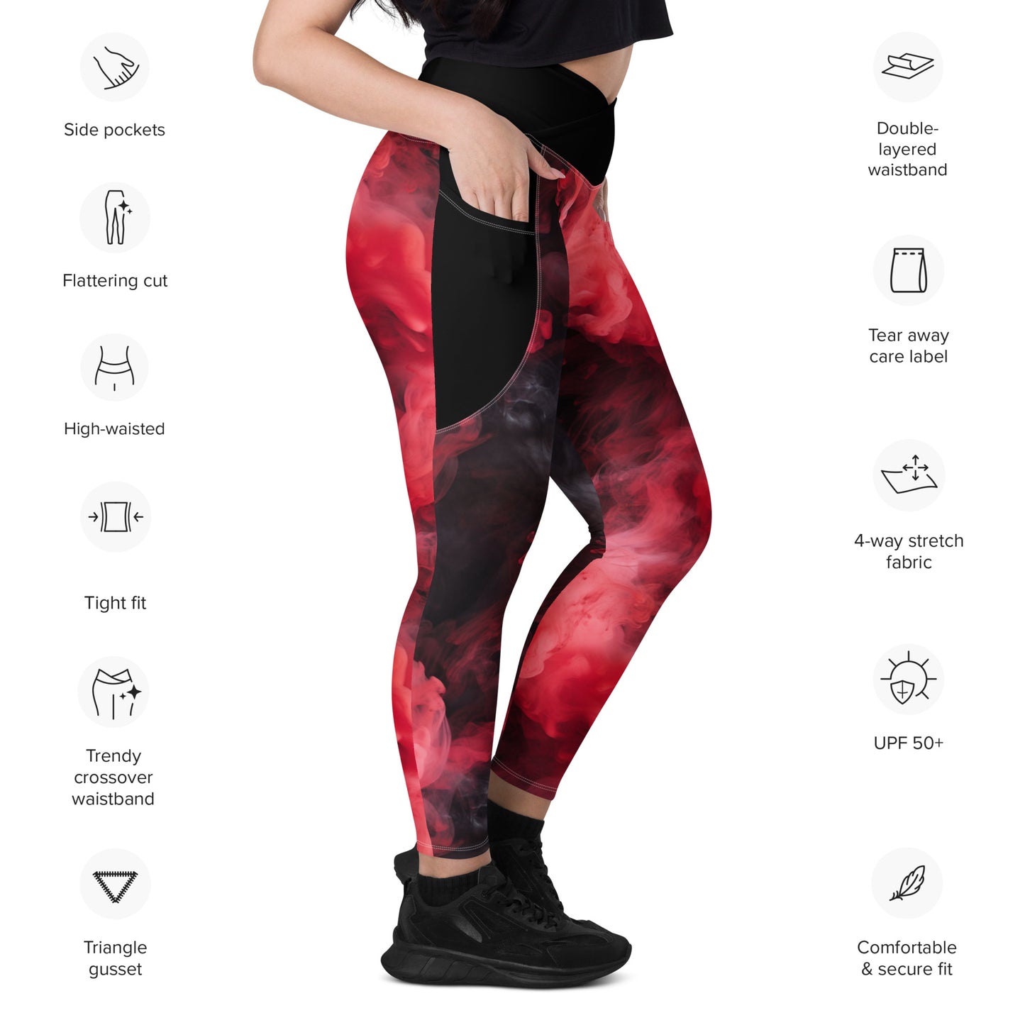 Red smoke, Crossover leggings with pockets