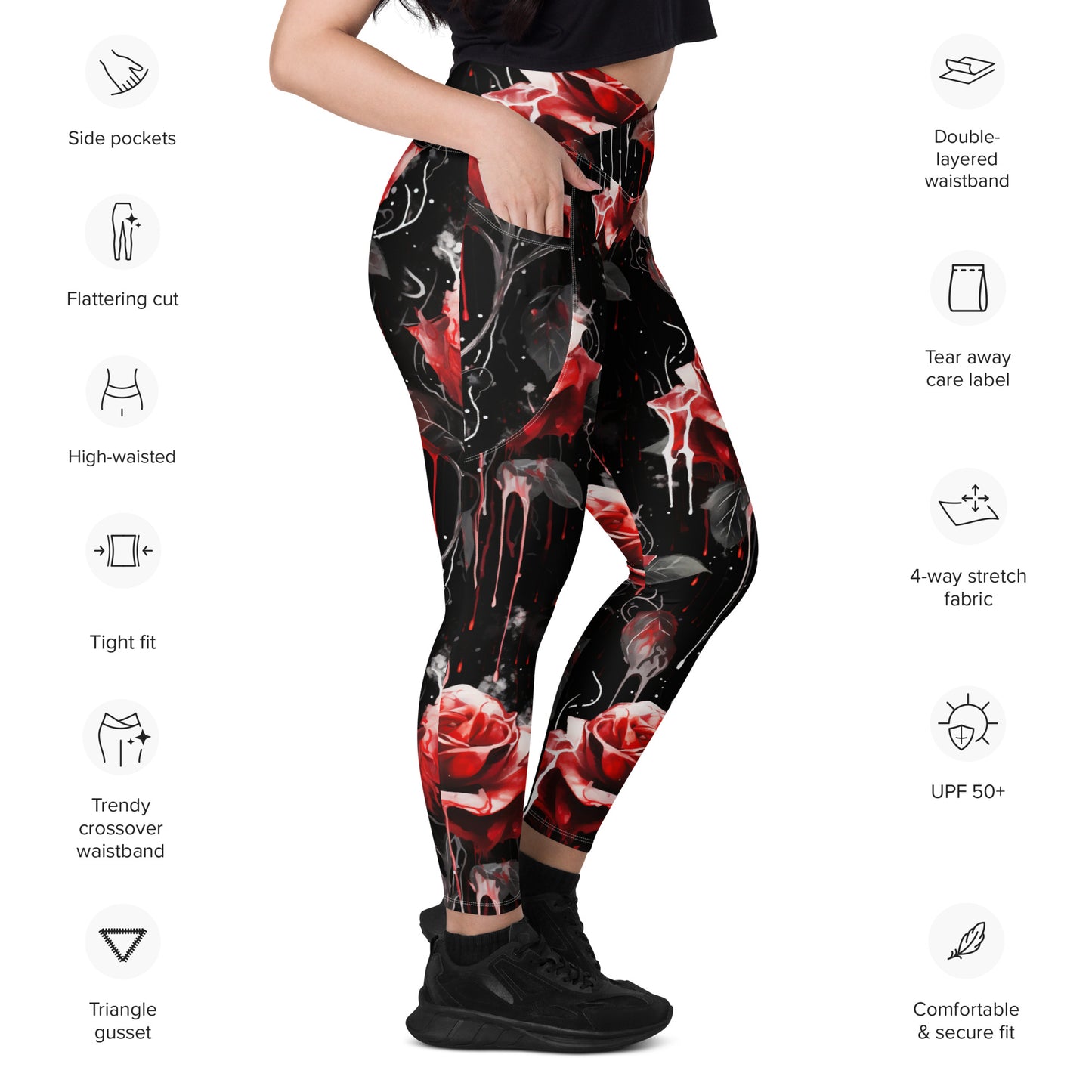 Wax roses, Crossover leggings with pockets