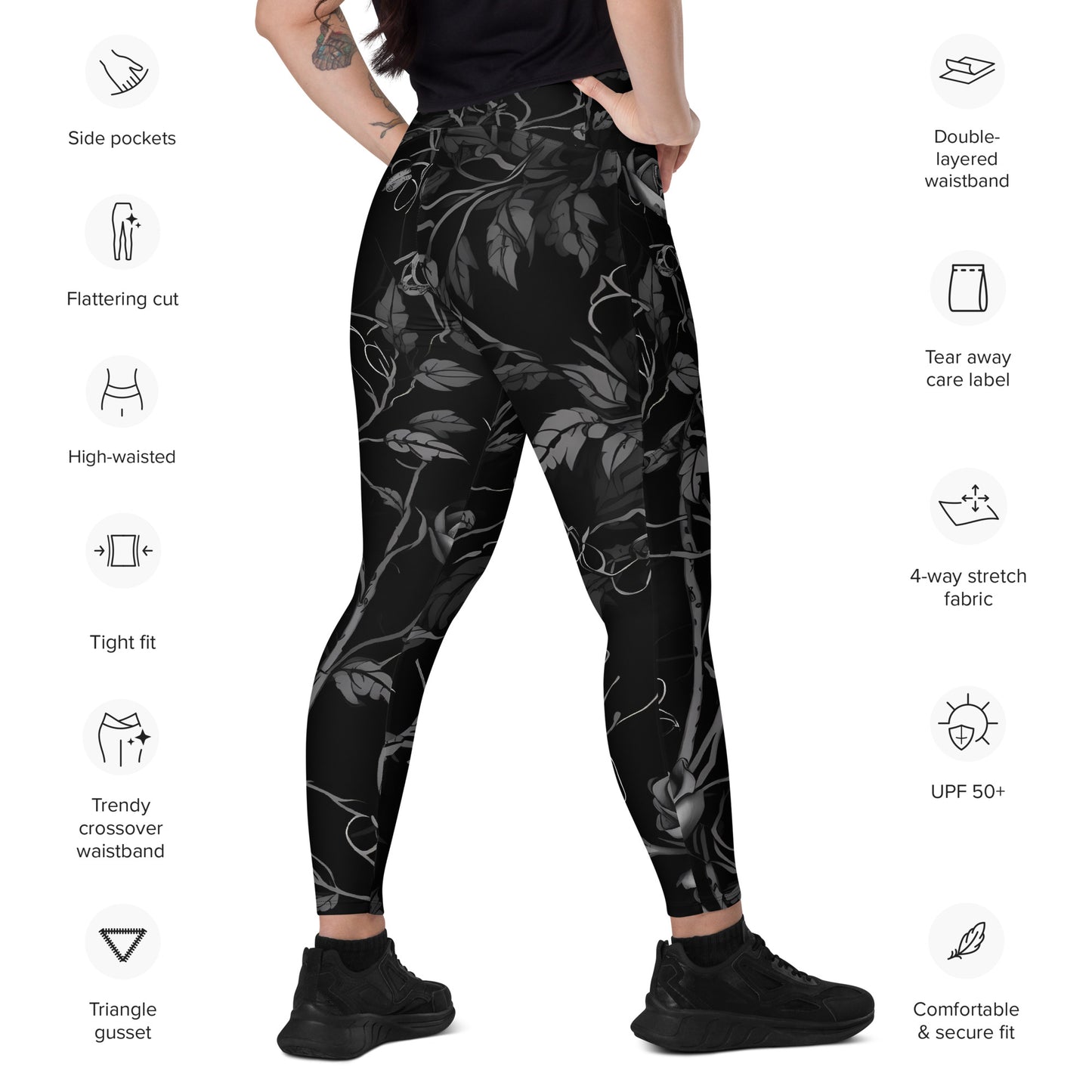 Sliver rose, Crossover leggings with pockets