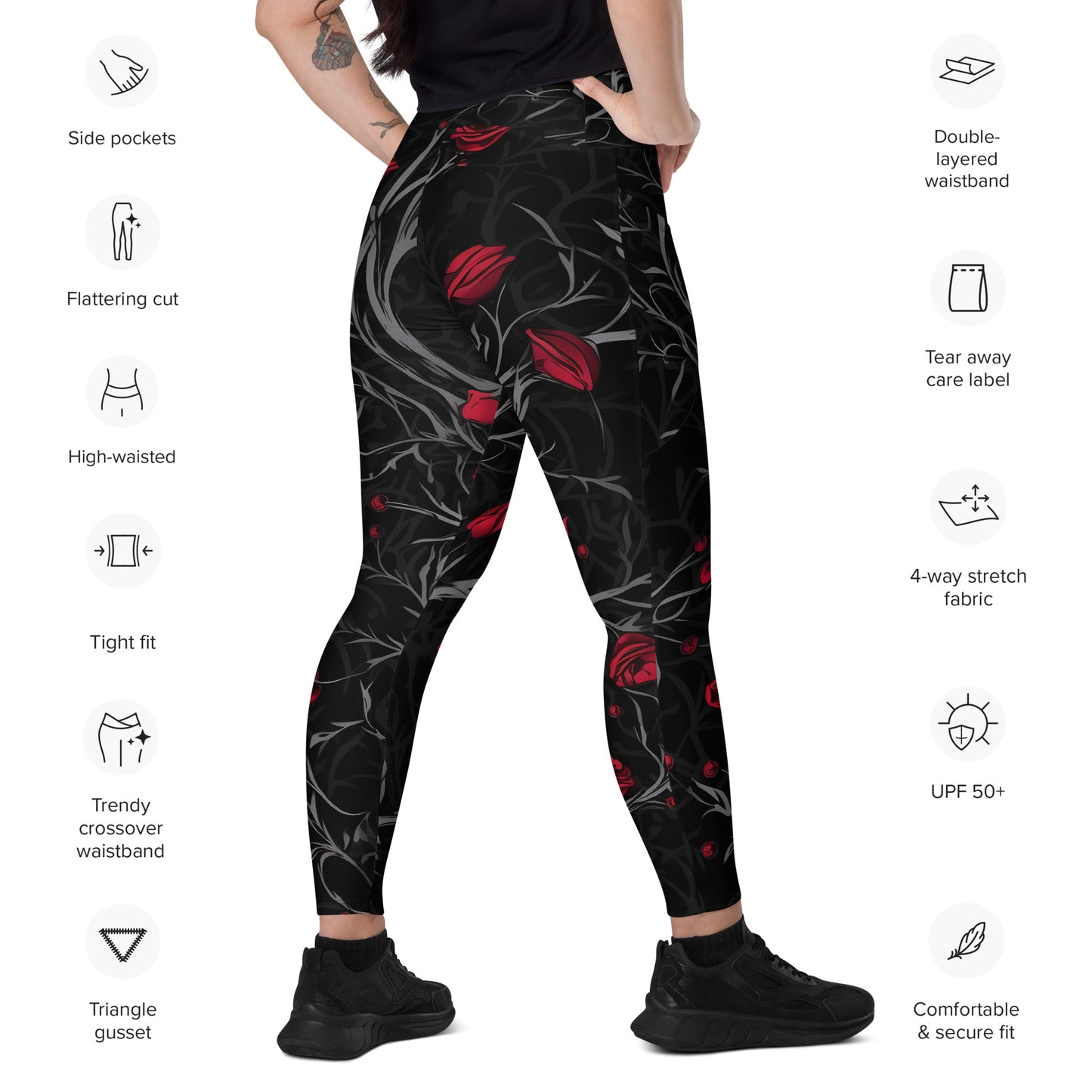 Prickly Rose Crossover leggings with pockets