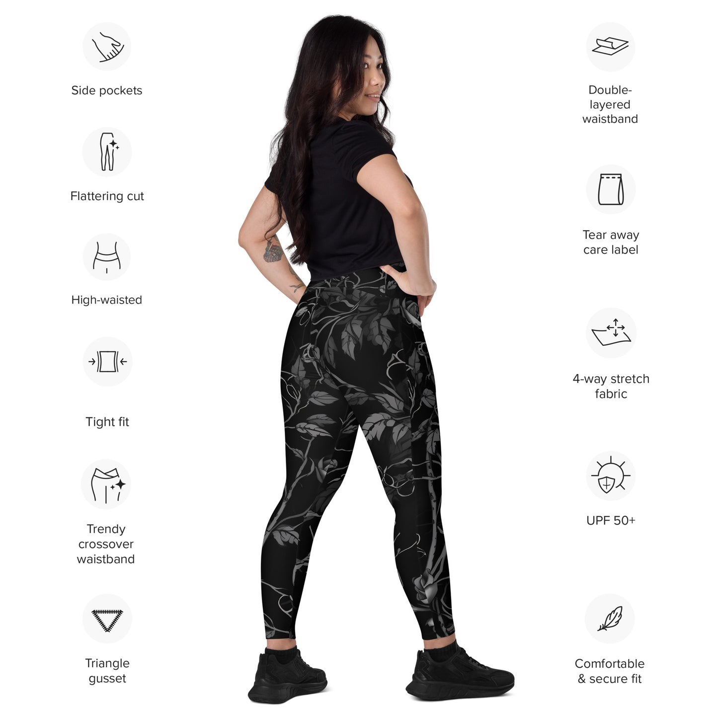 Sliver rose, Crossover leggings with pockets