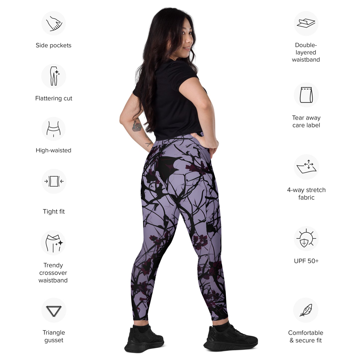 Dark vines Crossover leggings with pockets