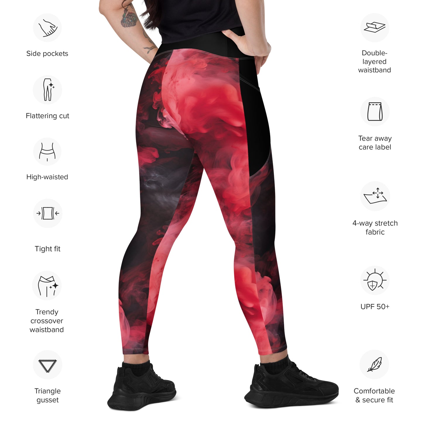 Red smoke, Crossover leggings with pockets