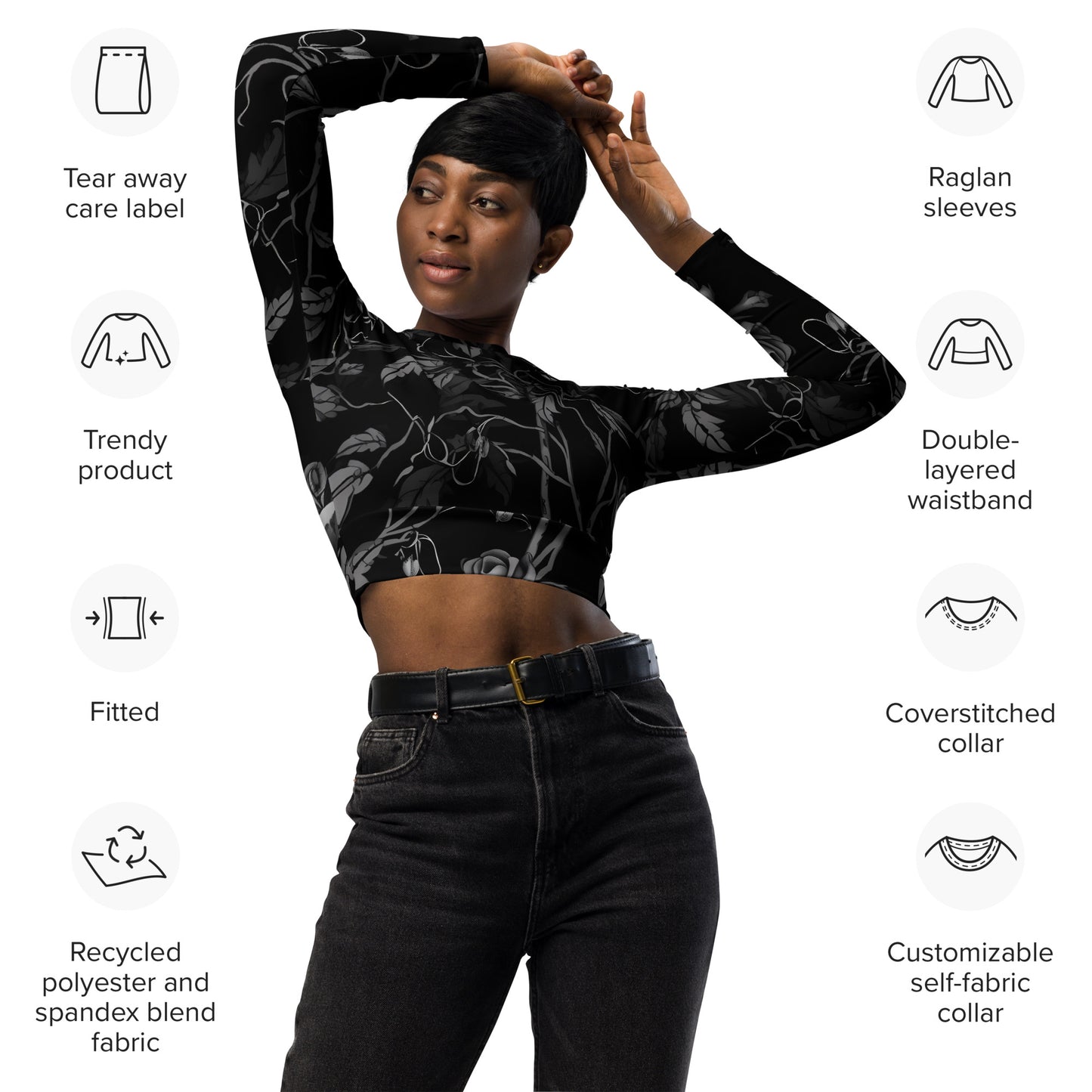 Sliver rose, Recycled long-sleeve crop top