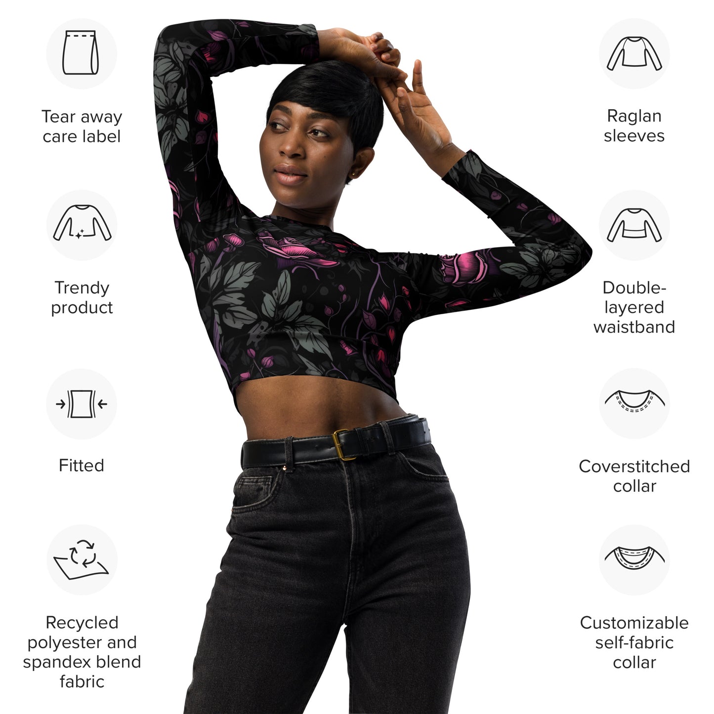 Dark rose, Recycled long-sleeve crop top