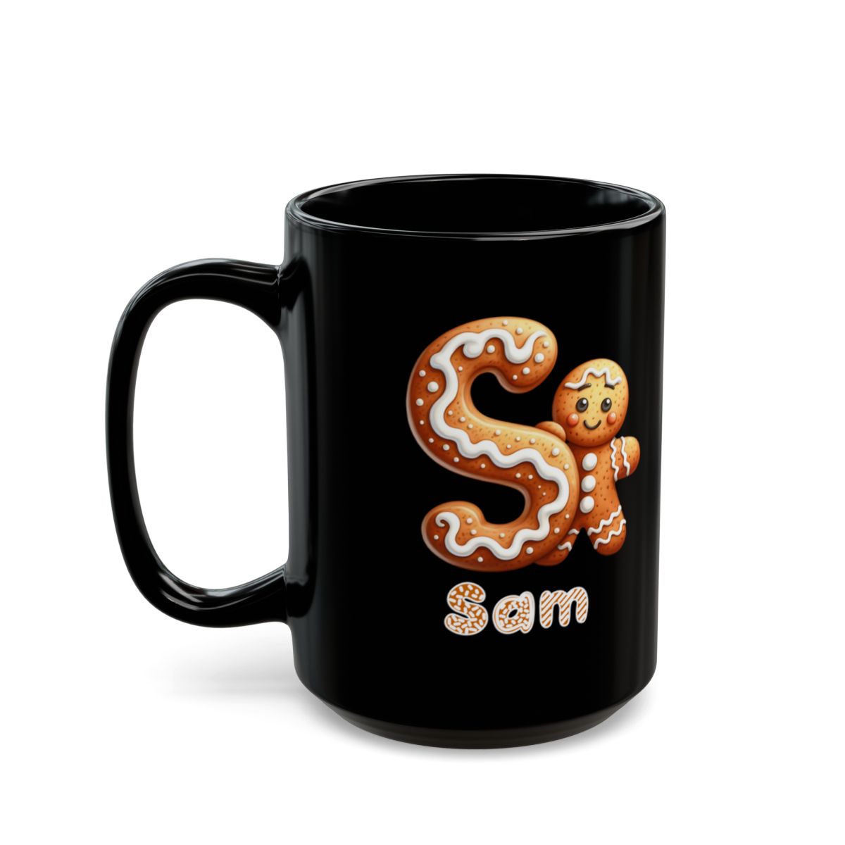 A - Z personalized gingerbread Black Mug (11oz, 15oz)