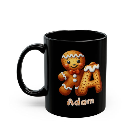 Personalized A - Z gingerbread Black Mug (11oz, 15oz)