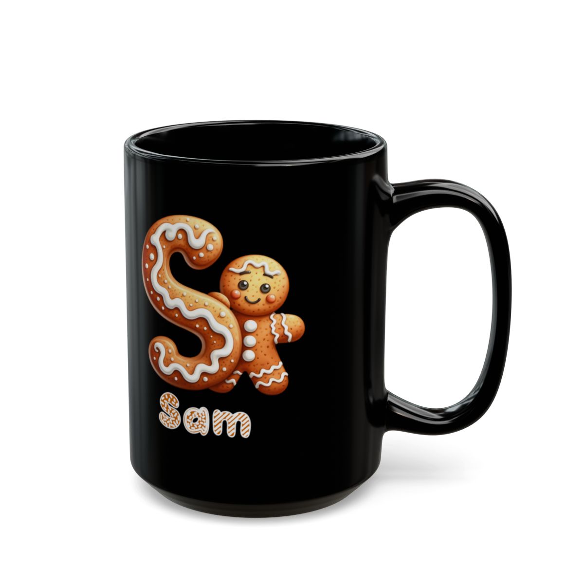 A - Z personalized gingerbread Black Mug (11oz, 15oz)