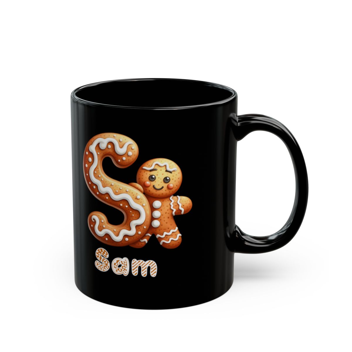 A - Z personalized gingerbread Black Mug (11oz, 15oz)