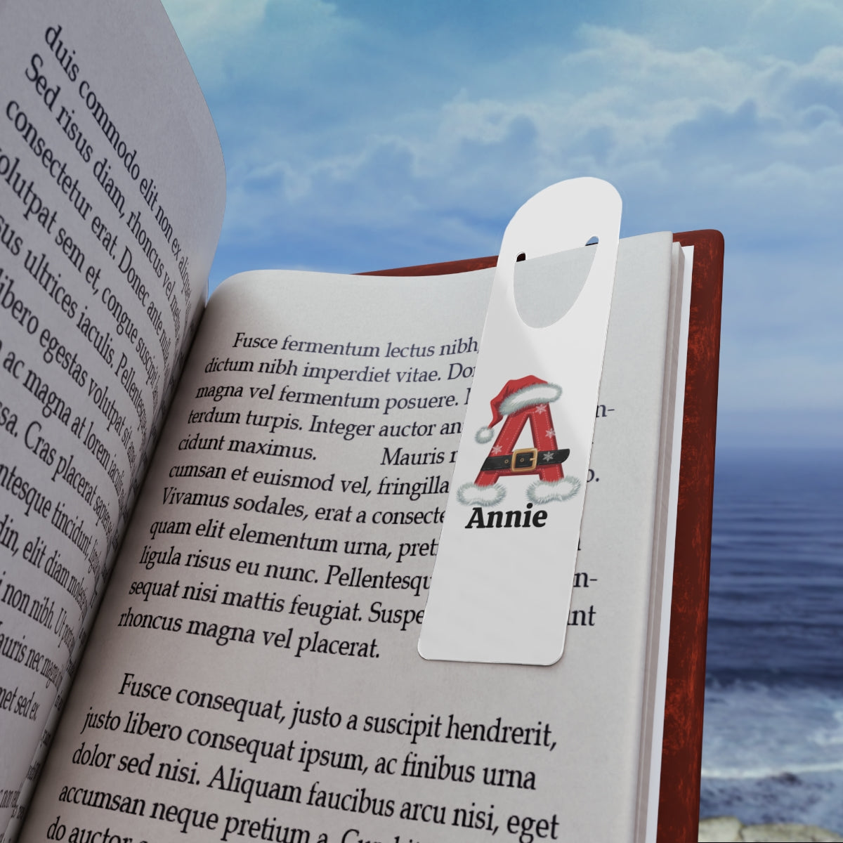 A- Z personalized red Santa name, Bookmark