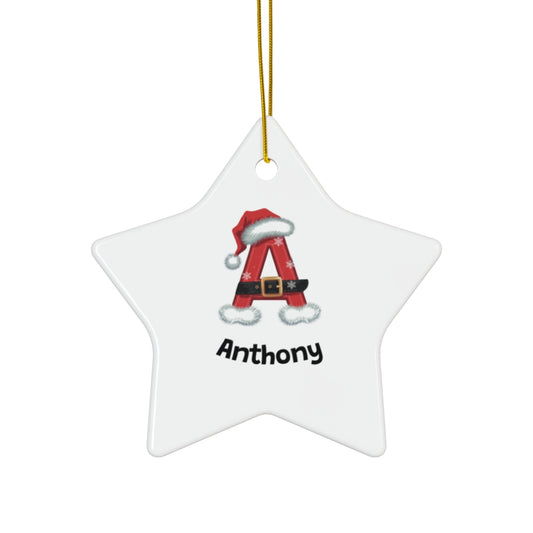 Personalized A-Z Santa hat,  Ceramic Ornament, 4 Shapes