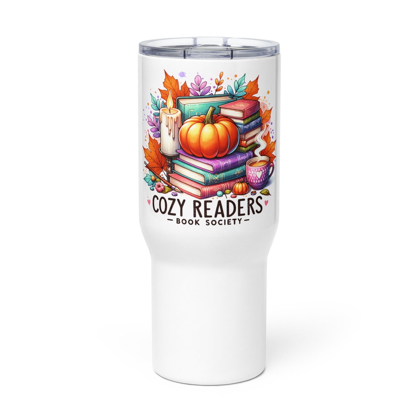 Cozy readers book society, Travel mug with a handle