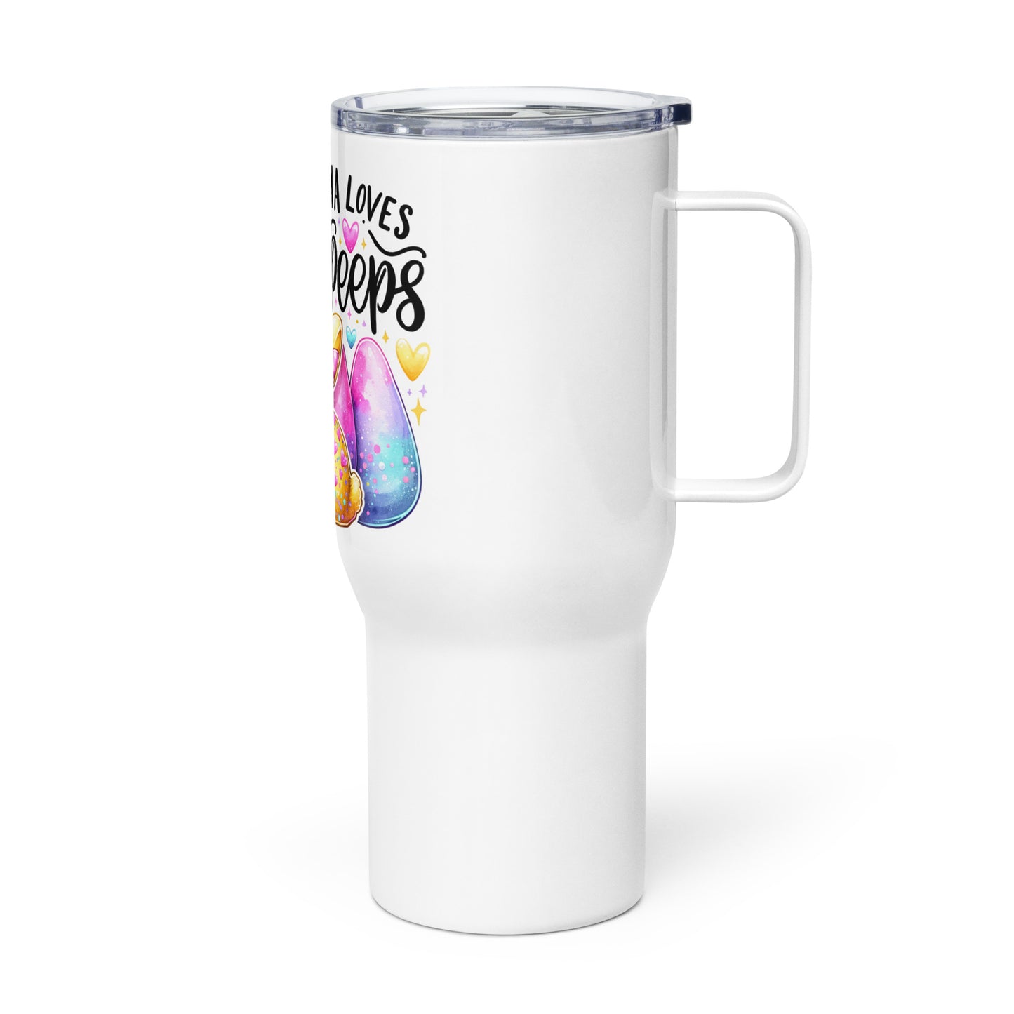 Momma loves her peeps,Travel mug with a handle