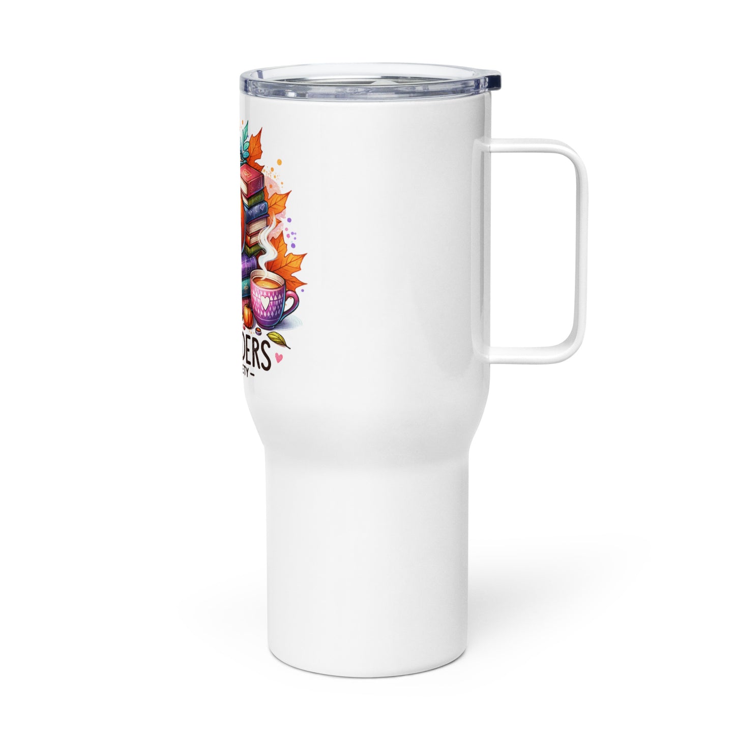 Cozy readers book society, Travel mug with a handle