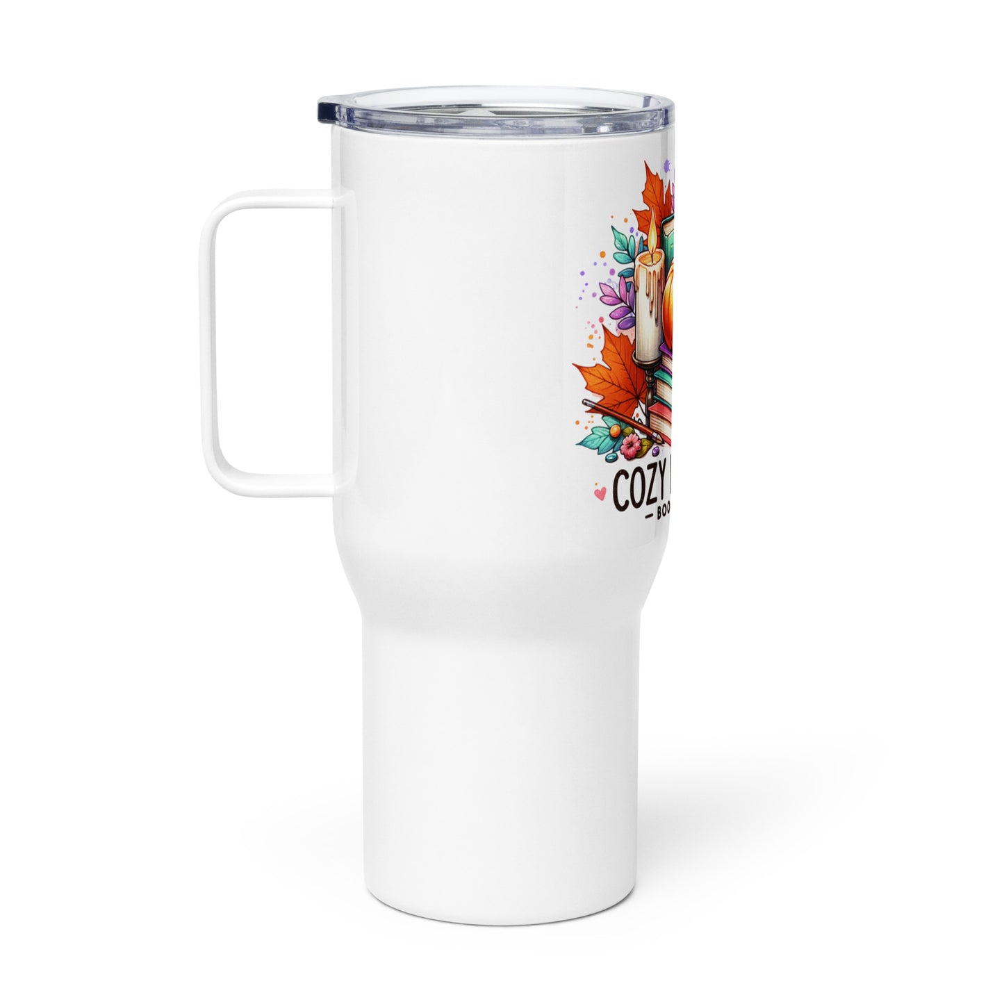 Cozy readers book society, Travel mug with a handle