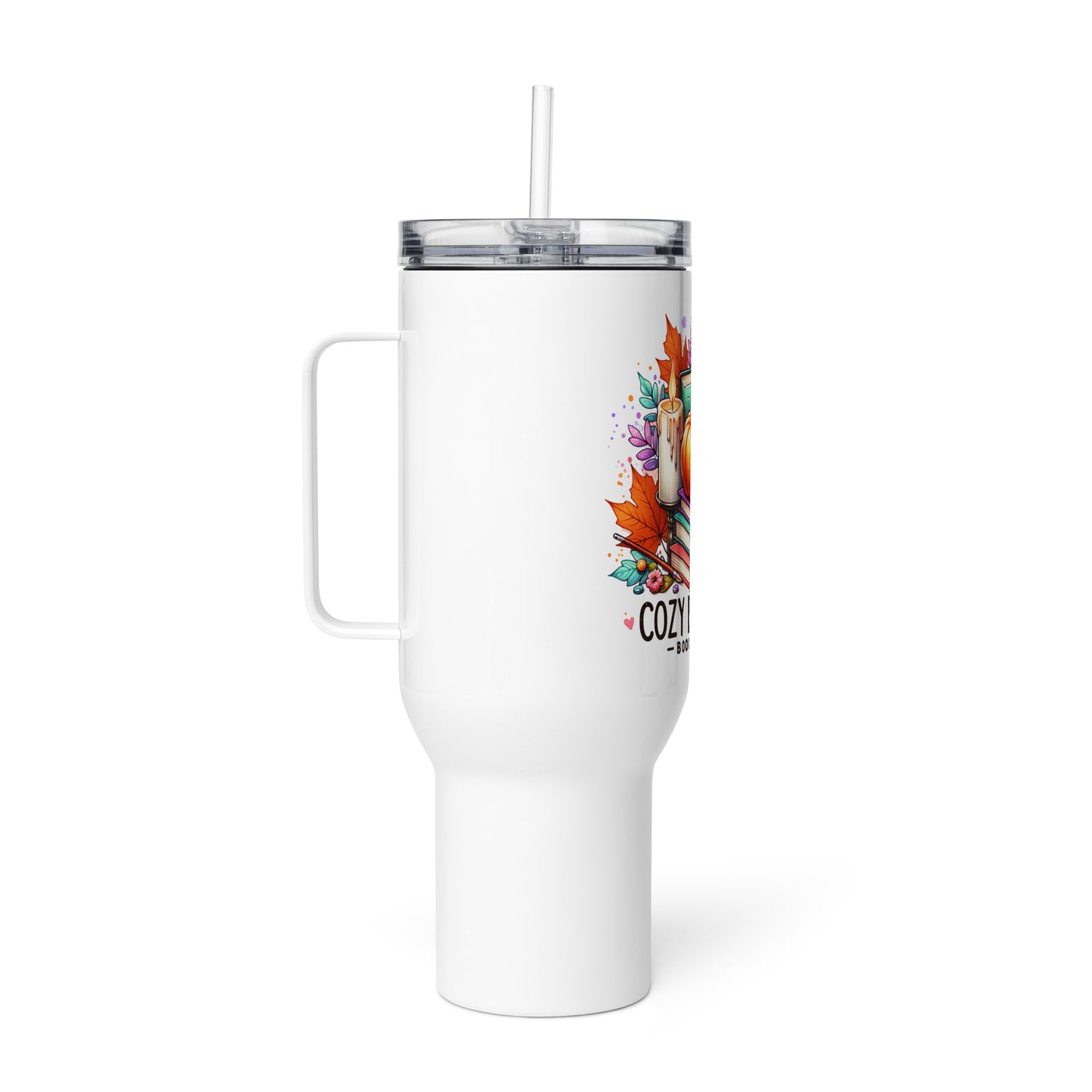 Cozy readers book society, Travel mug with a handle