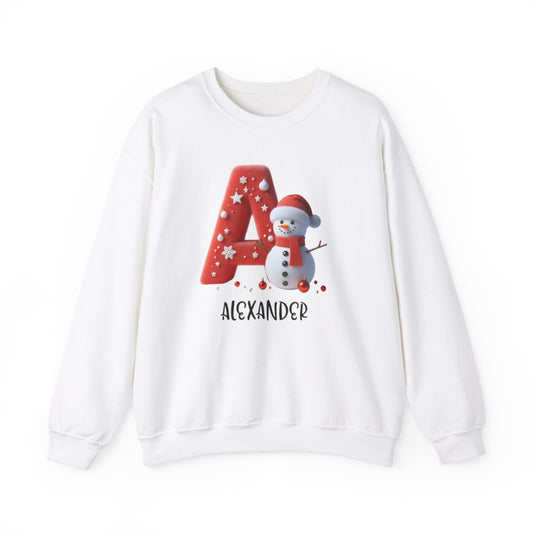 Personalized A-Z snowman, Unisex Heavy Blend™ Crewneck Sweatshirt