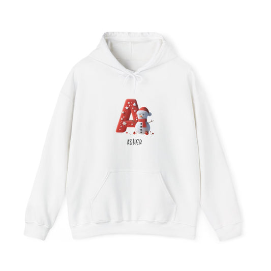 Personalized A-Z snowman, Unisex Heavy Blend™ Hooded Sweatshirt