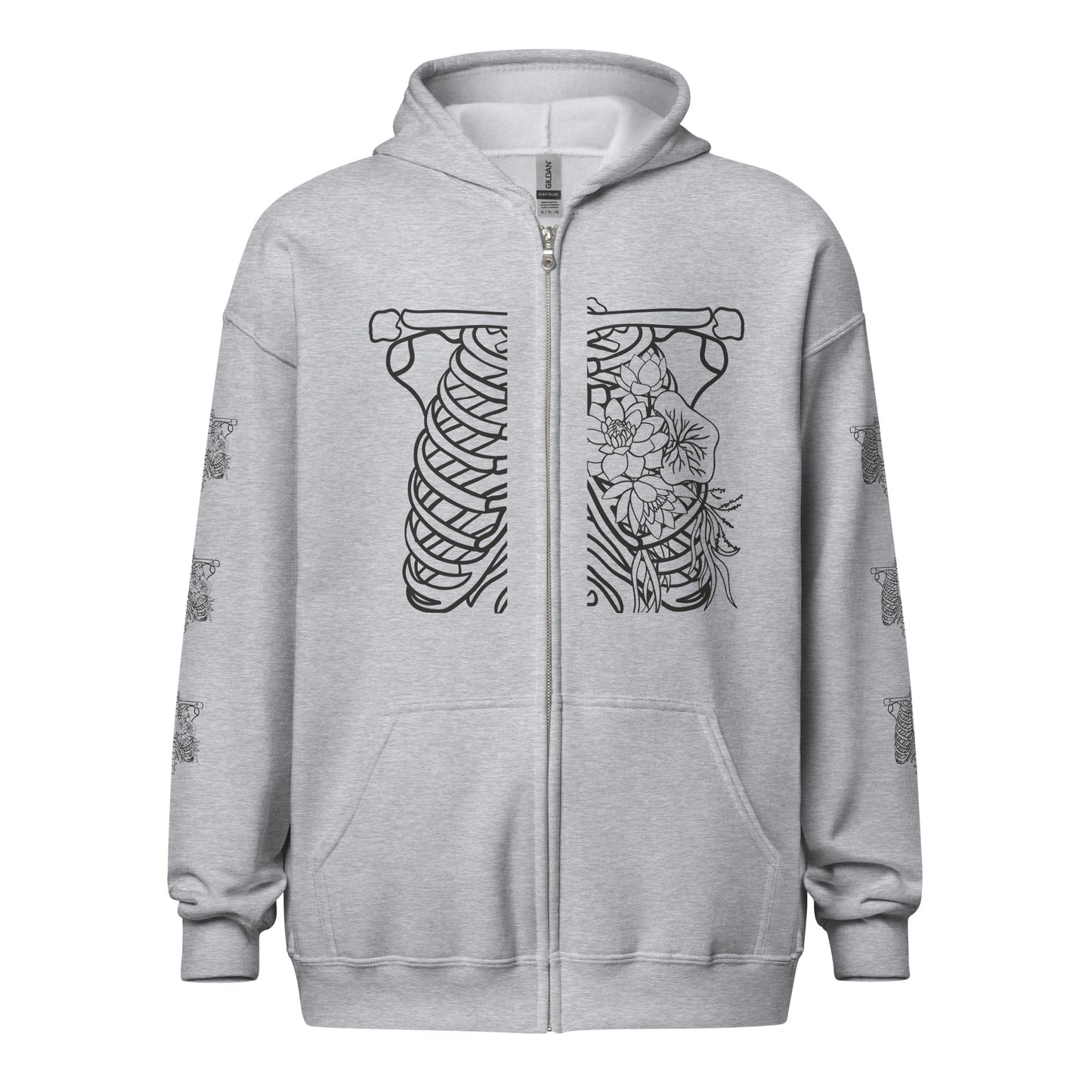 Rib cage and flowers, Unisex heavy blend zip hoodie