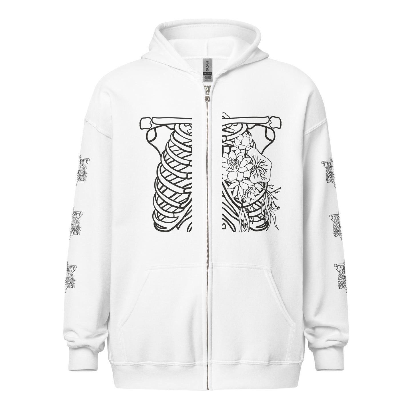 Rib cage and flowers, Unisex heavy blend zip hoodie